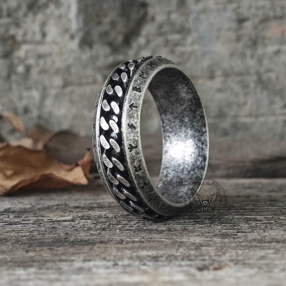 Viking Runes Chain Nordic Spinner Stainless Steel Ring