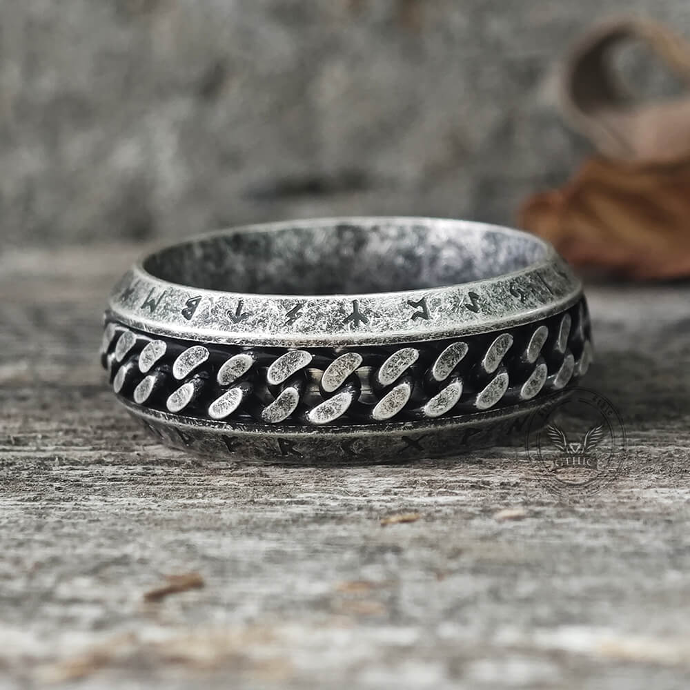 Viking Runes Chain Nordic Spinner Stainless Steel Ring