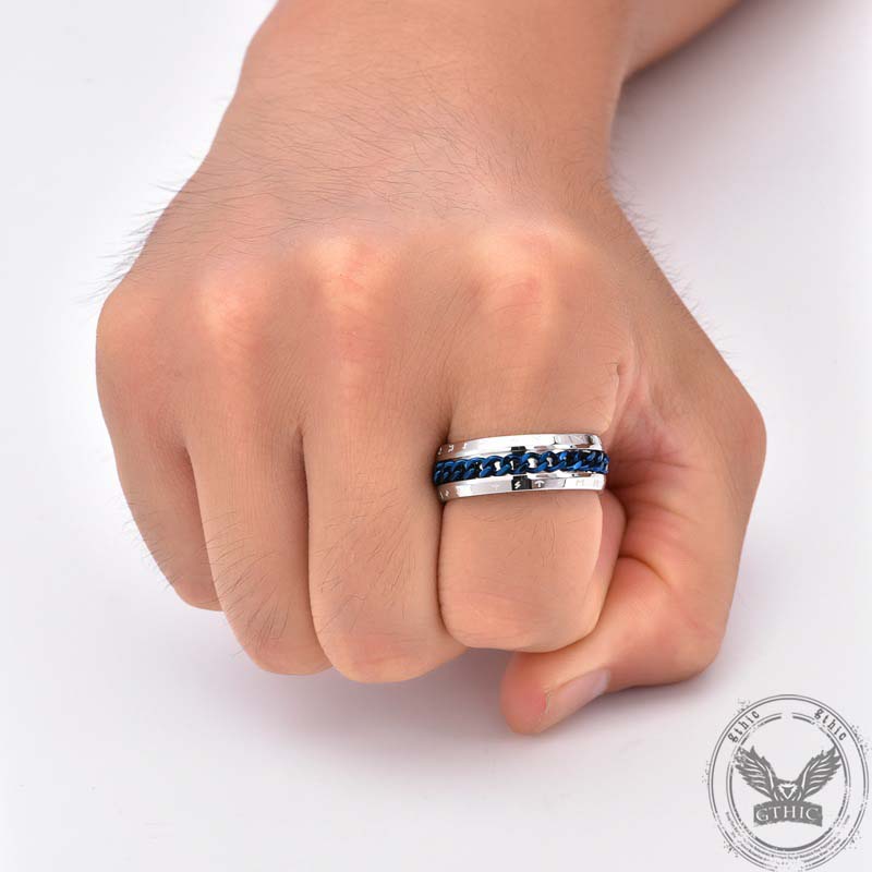 Viking Runes Chain Spinner Stainless Steel Ring | Gthic.com