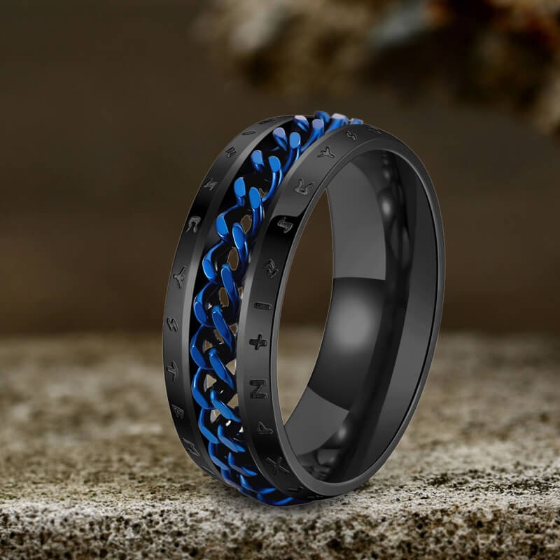 Viking Runes Chain Spinner Stainless Steel Ring | Gthic.com