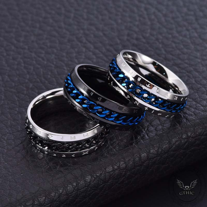 Viking Runes Chain Spinner Stainless Steel Ring | Gthic.com