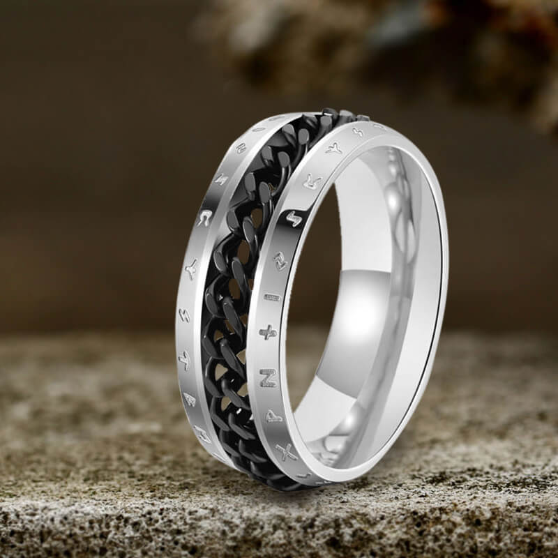 Viking Runes Chain Spinner Stainless Steel Ring | Gthic.com