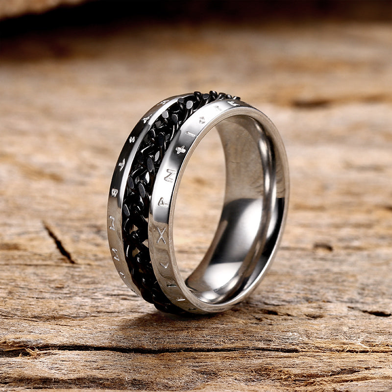 Viking Runes Chain Spinner Stainless Steel Ring