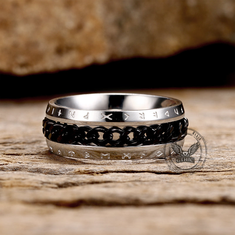 Viking Runes Chain Spinner Stainless Steel Ring