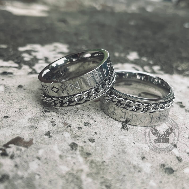 Viking Runes Chain Stainless Steel Spinner Ring | Gthic.com
