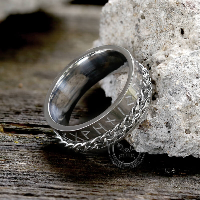 Viking Runes Chain Stainless Steel Spinner Ring | Gthic.com