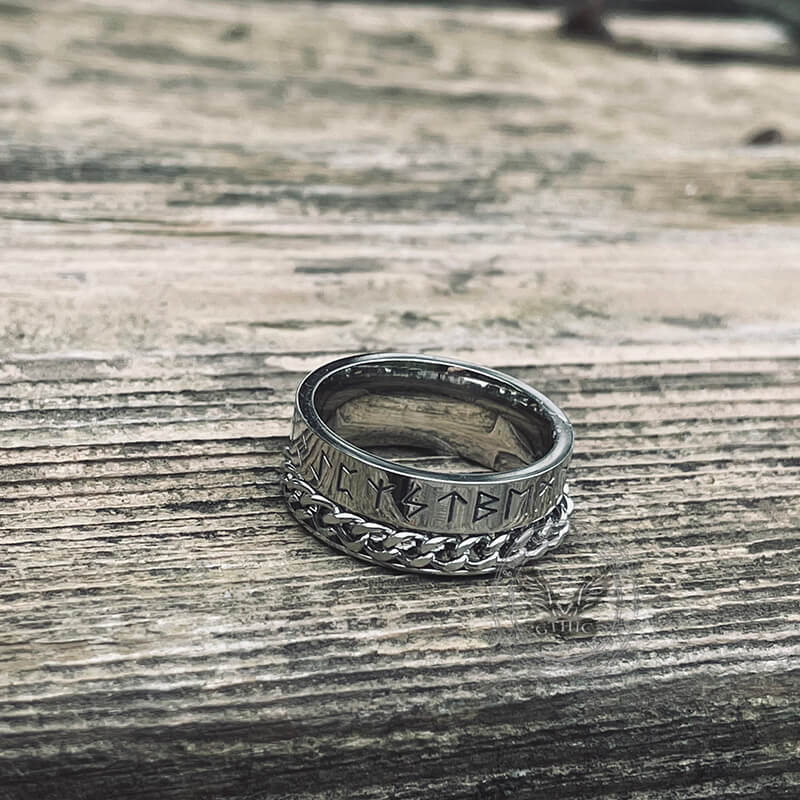 Viking Runes Chain Stainless Steel Spinner Ring | Gthic.com