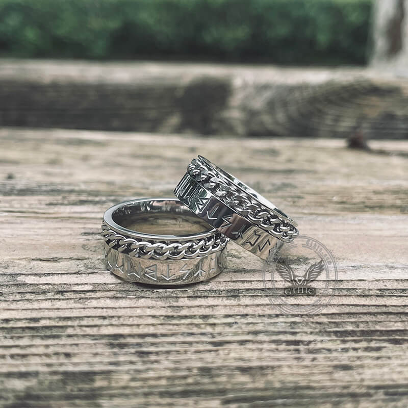 Viking Runes Chain Stainless Steel Spinner Ring | Gthic.com