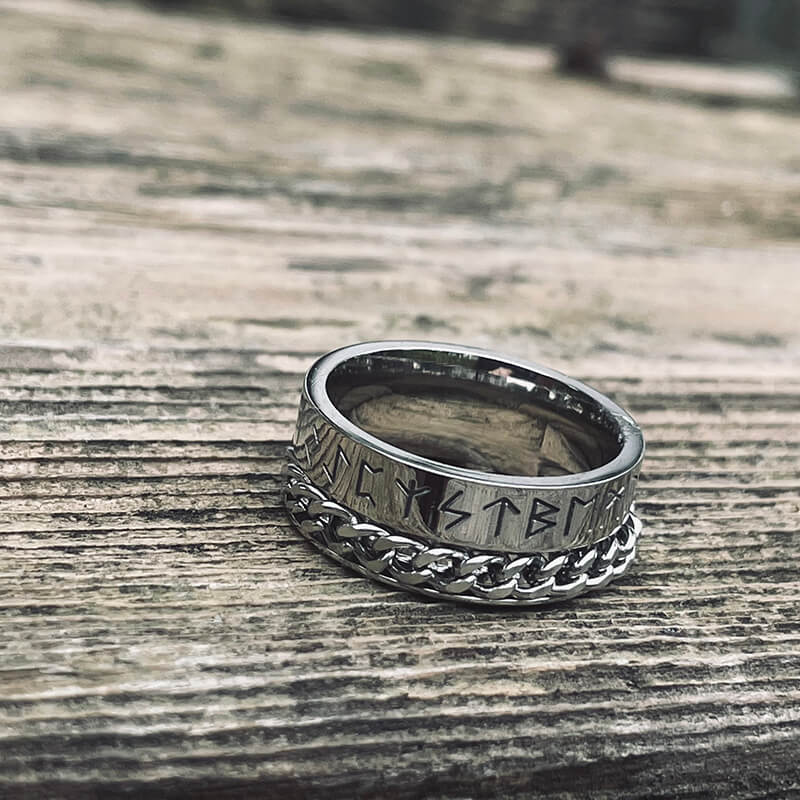 Viking Runes Chain Stainless Steel Spinner Ring | Gthic.com