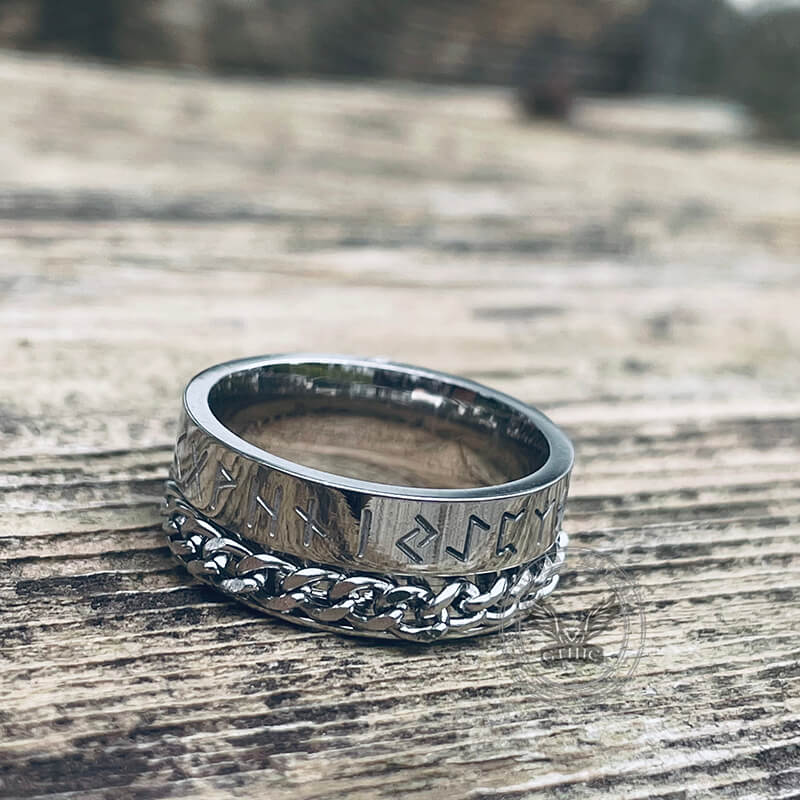 Silver Chain Runes Viking Runes Chain Stainless Steel Spinner Ring – GTHIC