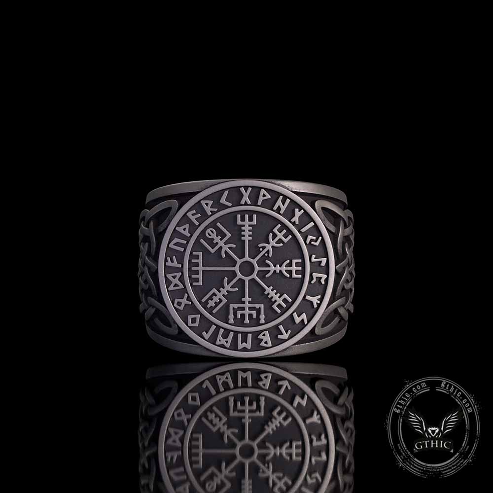 Viking Runes Compass Celtic Knot Sterling Silver Ring | Gthic.com