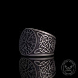 Viking Runes Compass Celtic Knot Sterling Silver Ring | Gthic.com