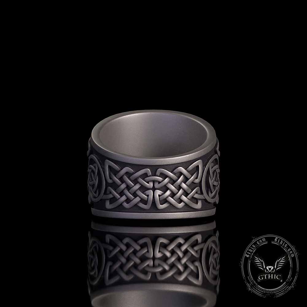 Viking Runes Compass Celtic Knot Sterling Silver Ring