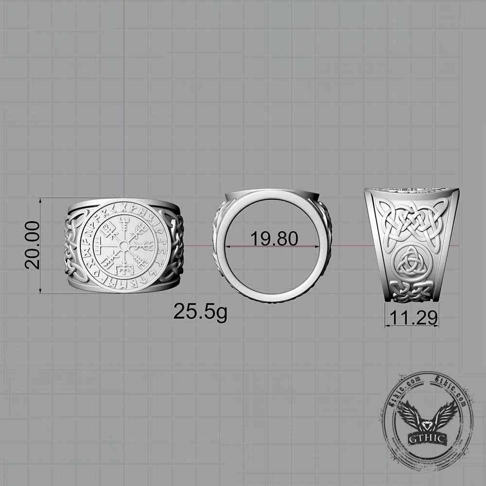 Viking Runes Compass Celtic Knot Sterling Silver Ring