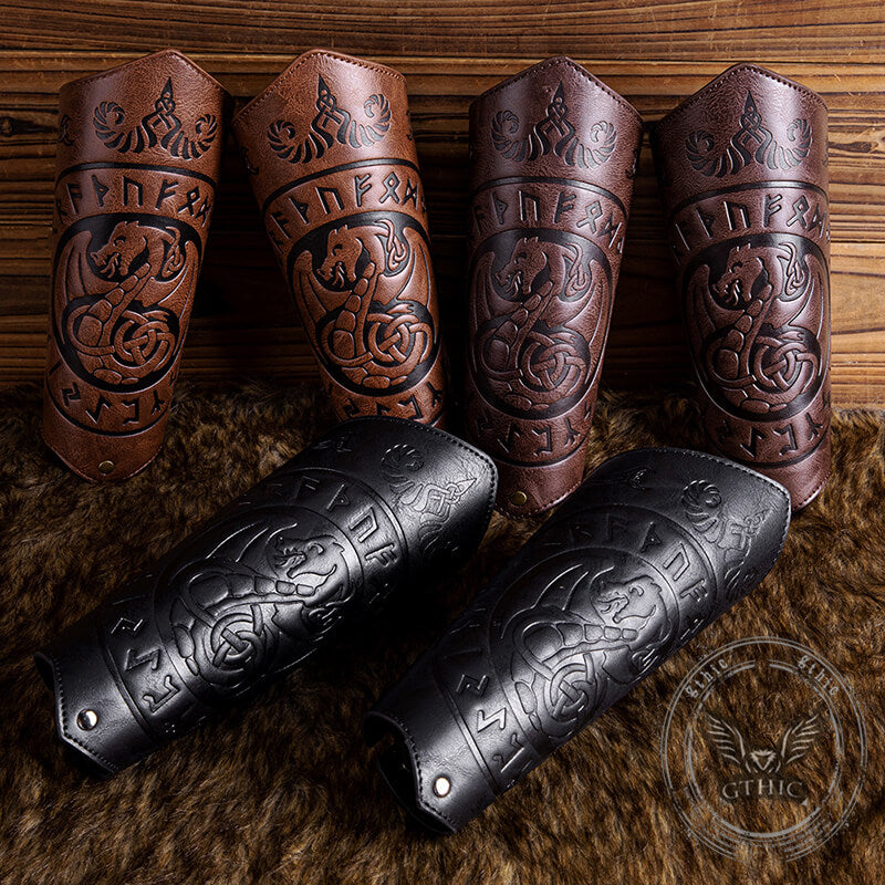 Viking Runes Flying Dragon Warrior Bracers | Gthic.com