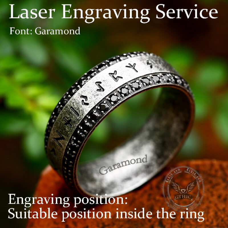 Viking Runes Gem-set Stainless Steel Band Ring | Gthic.com
