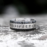 Viking Runes Gem-set Stainless Steel Band Ring | Gthic.com