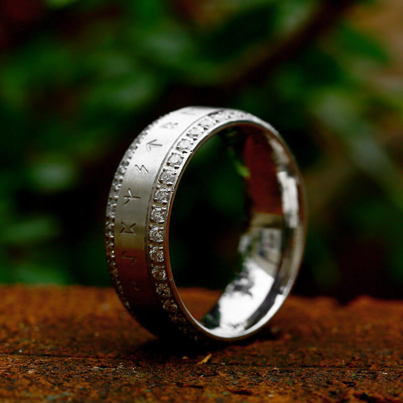 Viking Runes Gem-set Stainless Steel Band Ring | Gthic.com