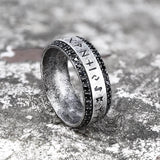 Viking Runes Gem-set Stainless Steel Band Ring
