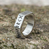 Viking Runes Hexagon Stainless Steel Geometric Ring 01 silver | Gthic.com