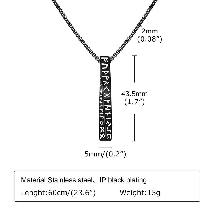 Viking Runes Mobius Bar Stainless Steel Necklace