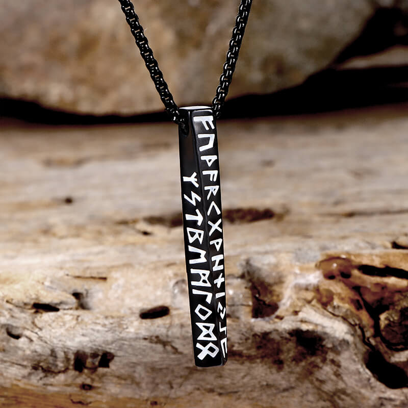 Viking Runes Mobius Bar Stainless Steel Necklace | Gthic.com