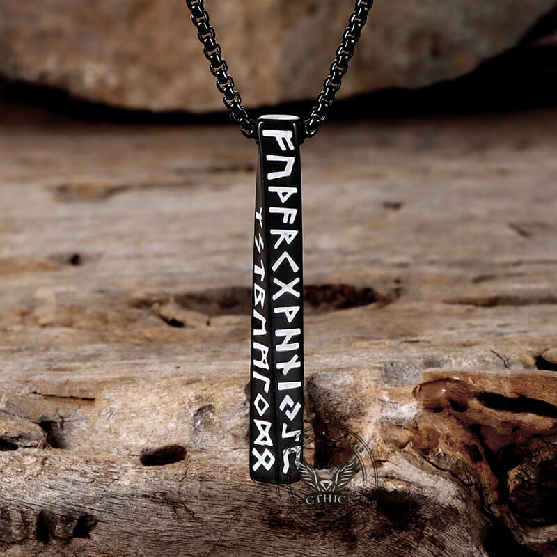 Viking Runes Mobius Bar Stainless Steel Necklace | Gthic.com