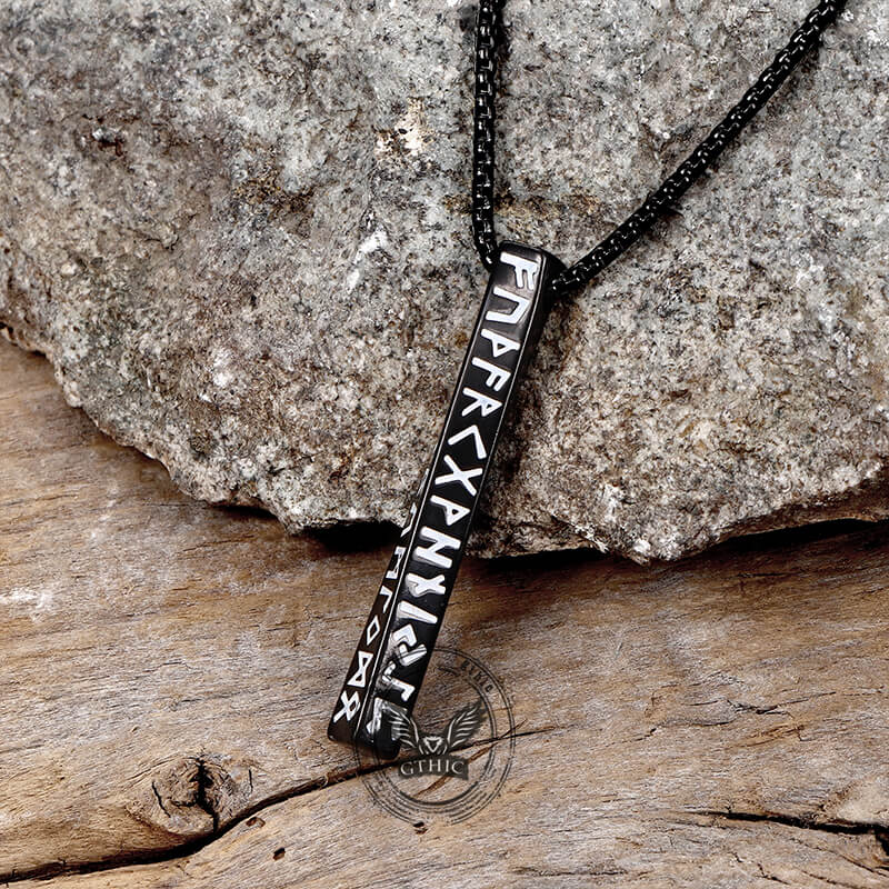 Viking Runes Mobius Bar Stainless Steel Necklace | Gthic.com