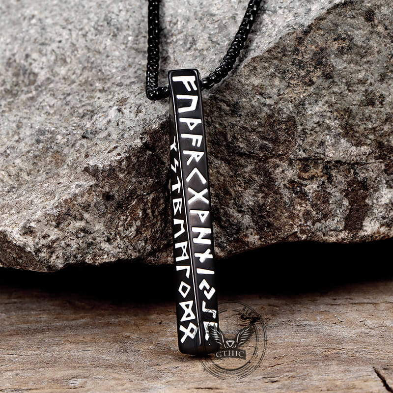 Viking Runes Mobius Bar Stainless Steel Necklace | Gthic.com