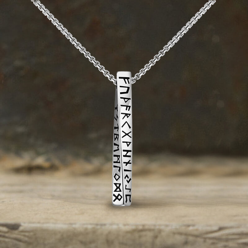 Viking Runes Mobius Bar Stainless Steel Necklace | Gthic.com