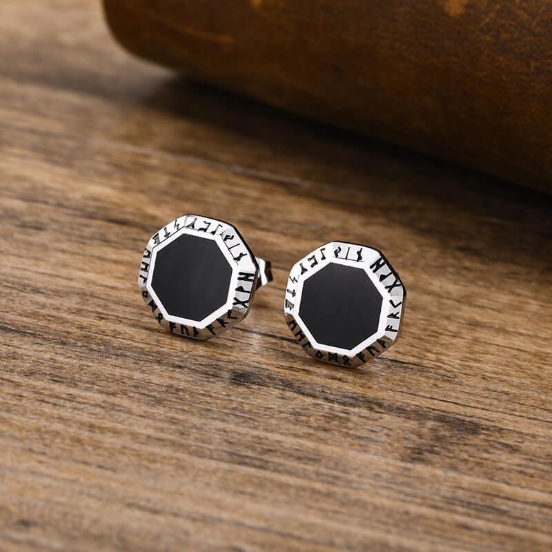 Viking Runes Octagon Stainless Steel Stud Earrings – GTHIC