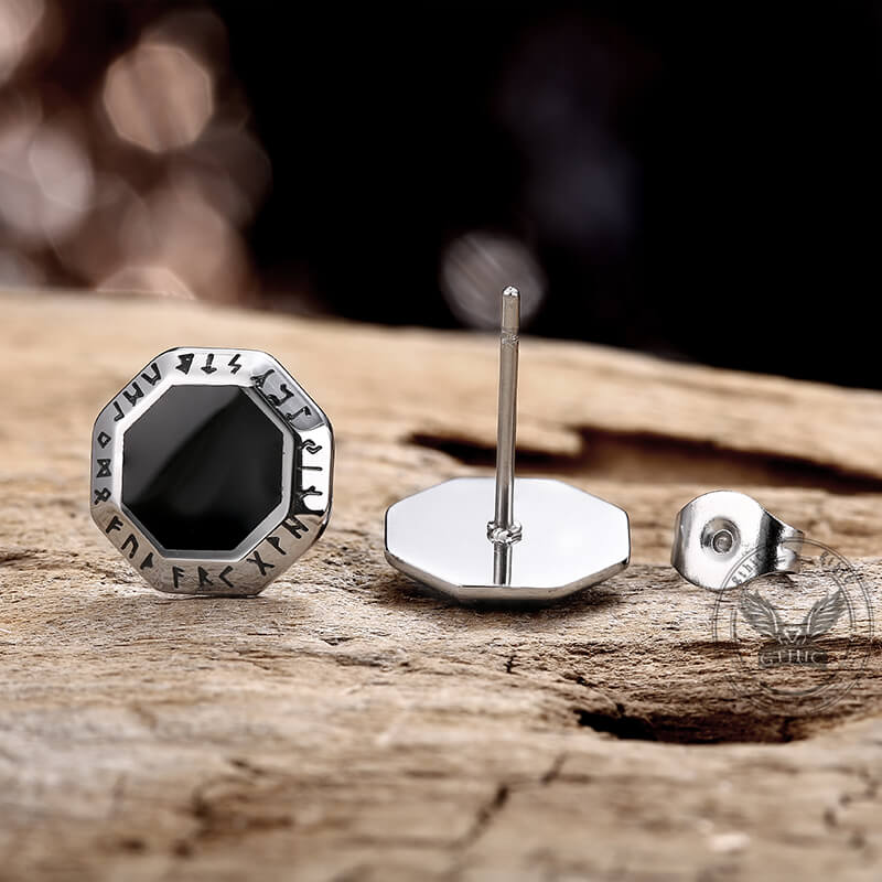 Viking Runes Octagon Stainless Steel Stud Earrings – GTHIC