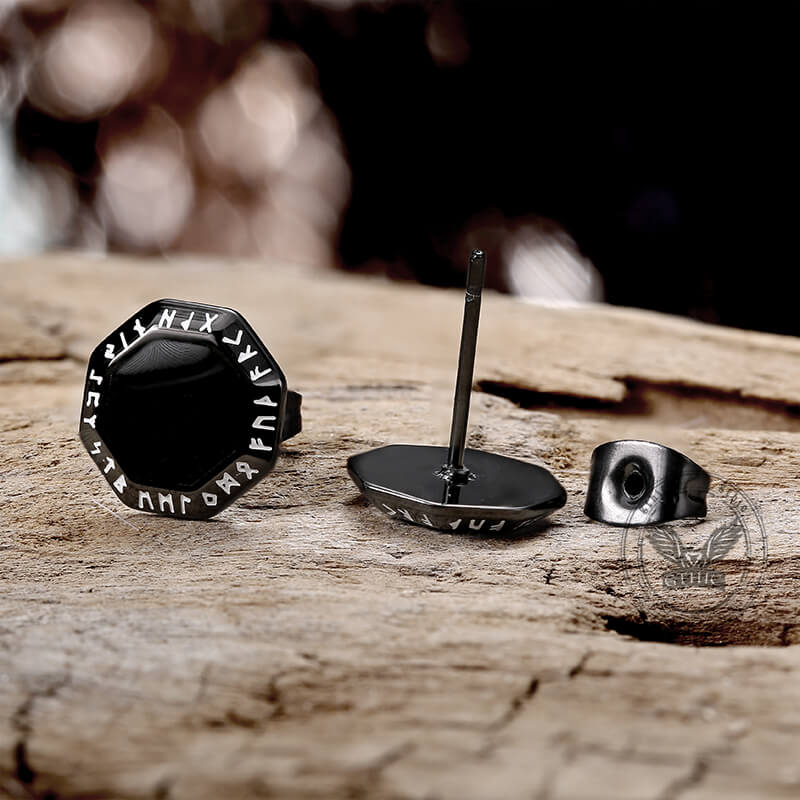 Viking Runes Octagon Stainless Steel Stud Earrings – GTHIC