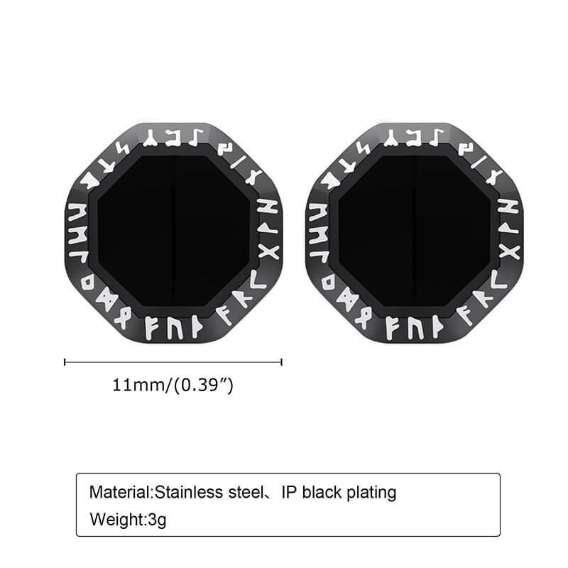 Viking Runes Octagon Stainless Steel Stud Earrings | Gthic.com