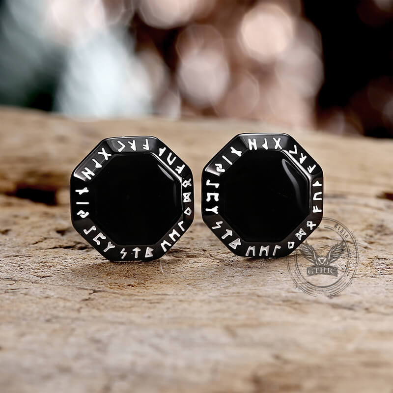Viking Runes Octagon Stainless Steel Stud Earrings | Gthic.com