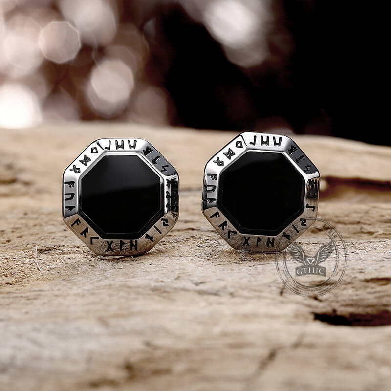 Viking Runes Octagon Stainless Steel Stud Earrings – GTHIC