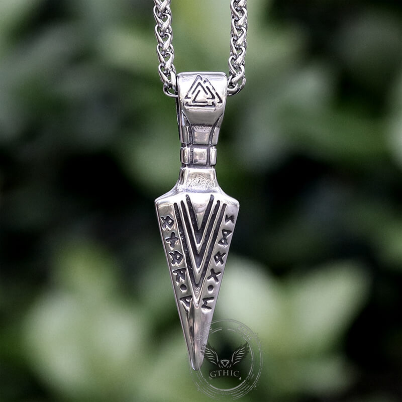 Viking Runes Spear Head Stainless Steel Pendant | Gthic.com