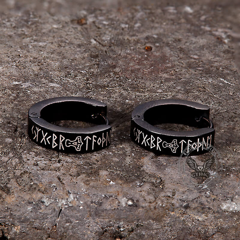 Viking Runes Stainless Steel Huggie Earrings