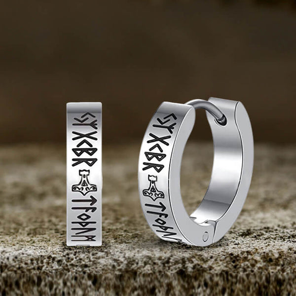 Viking Runes Stainless Steel Huggie Earrings | Gthic.com
