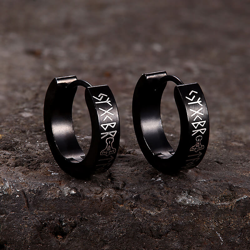 Viking Runes Stainless Steel Huggie Earrings