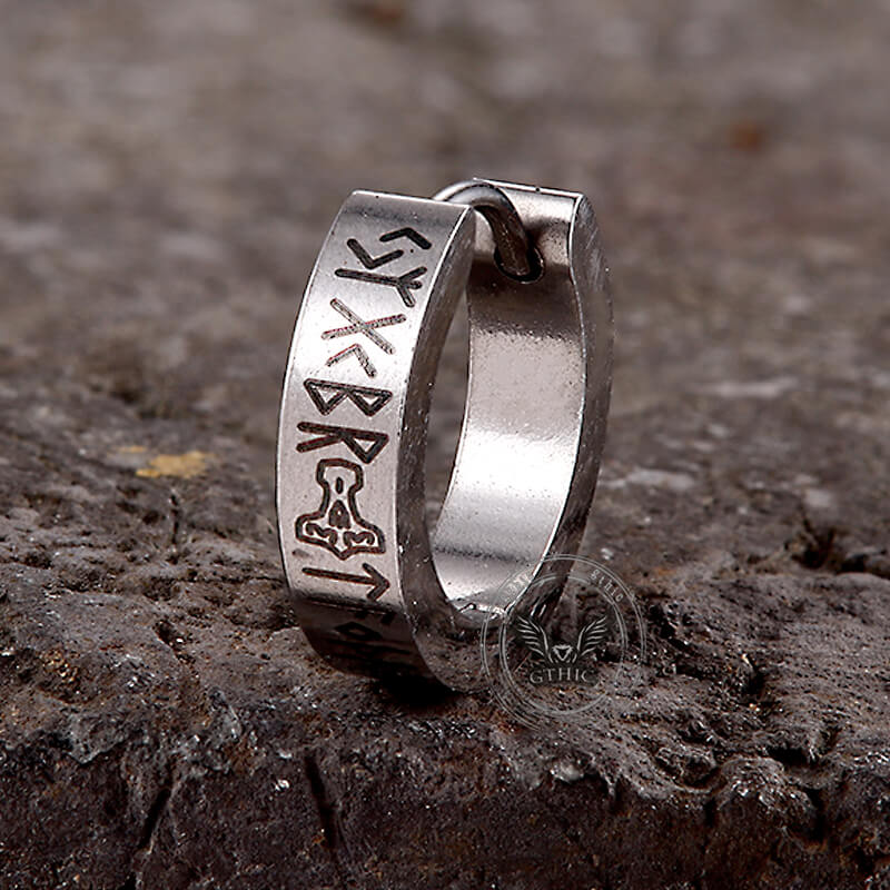 Viking Runes Stainless Steel Huggie Earrings
