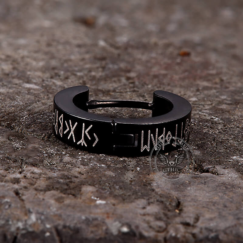 Viking Runes Stainless Steel Huggie Earrings