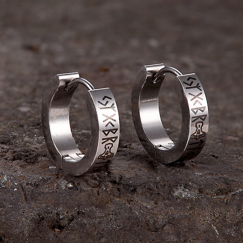 Viking Runes Stainless Steel Huggie Earrings