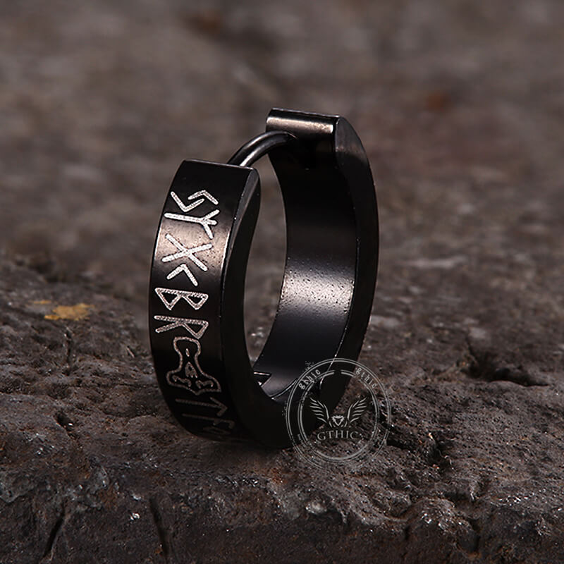 Viking Runes Stainless Steel Huggie Earrings