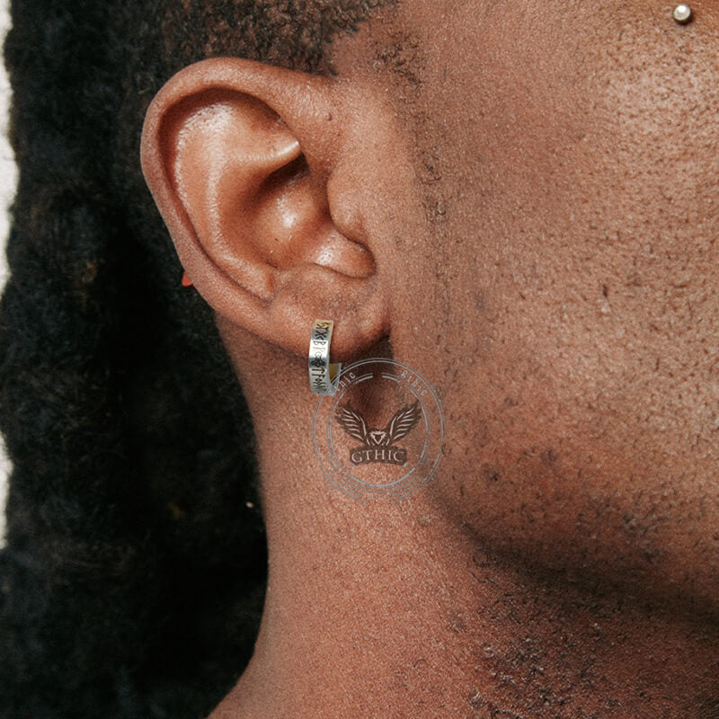Viking Runes Stainless Steel Huggie Earrings