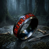 Viking Runes Stainless Steel Wood Inlay Band Ring