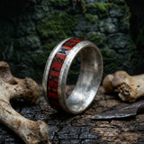 Viking Runes Stainless Steel Wood Inlay Band Ring