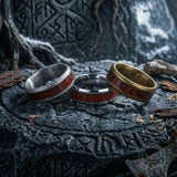 Viking Runes Stainless Steel Wood Inlay Band Ring | Gthic.com