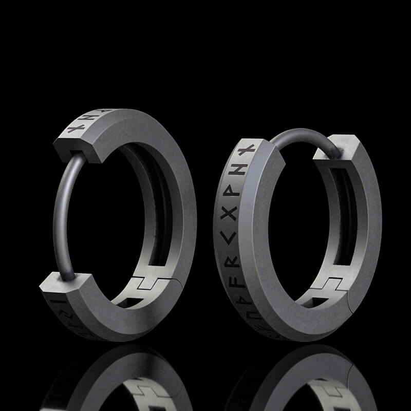 Viking Runes Sterling Silver Huggie Earrings | Gthic.com