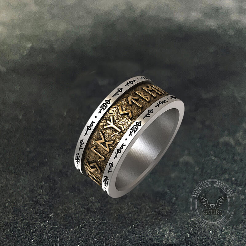 Viking Runes Sterling Silver Inlaid Brass Ring | Gthic.com